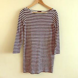 Navy and white striped shirt dress.